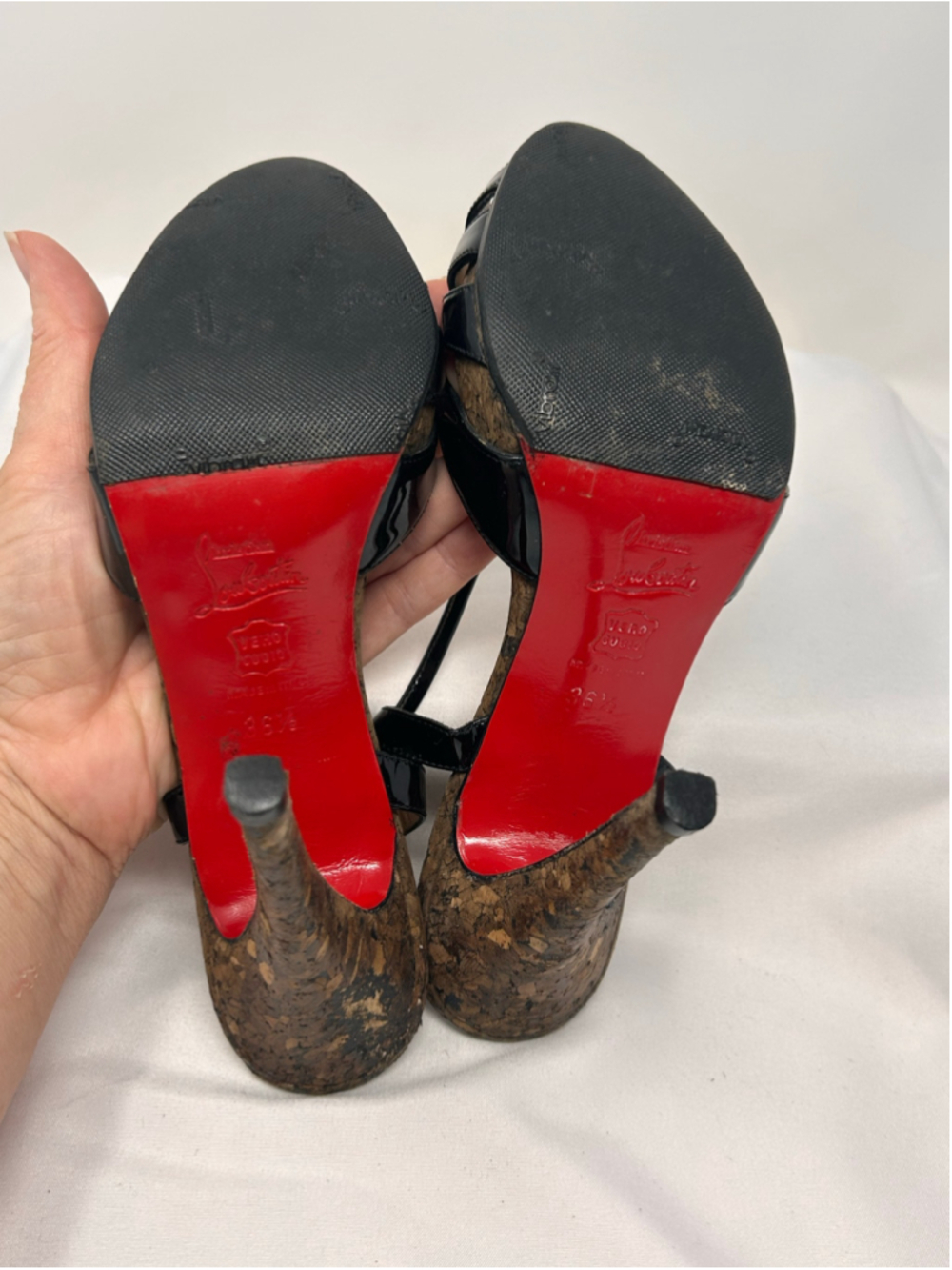 Christian Louboutin Activa Cork Platform Slingback Heels Black Patent 36.5 - Picture 7 of 9
